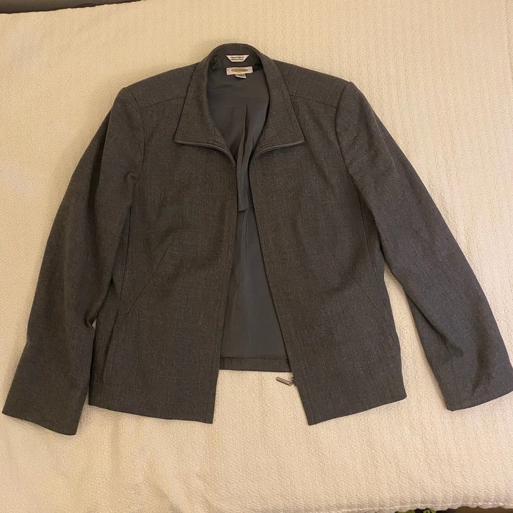 Talbots Italian Wool Women's Gray Jacket Size 14 (Large) Zipper Made in Thailand - Picture 2 of 7